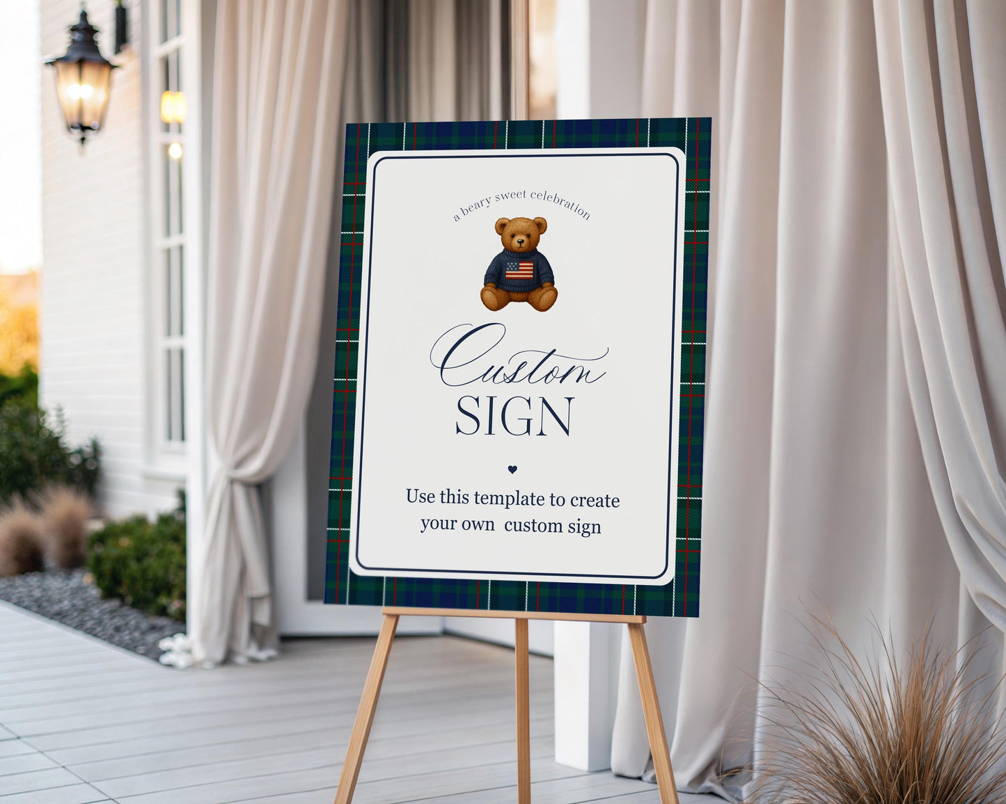 Preppy Bear Custom Sign Template, We Can Bearly Wait Old Money Baby Shower, Beary First Tartan Plaid Birthday Party, Polo Club Party WP1079