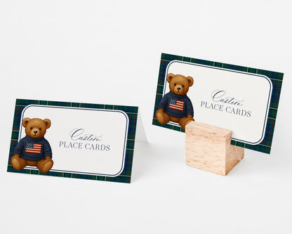 Preppy Bear Place Cards Template, We Can Bearly Wait Old Money Baby Shower, Beary First Tartan Plaid Birthday Party, Polo Club Party WP1079