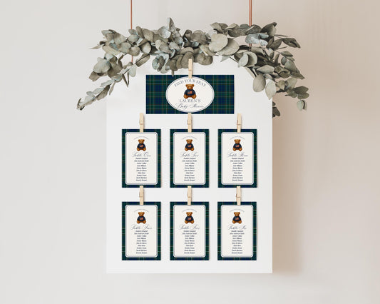 Preppy Bear Seating Chart Poster Template, We Can Bearly Wait Old Money Baby Shower, Beary First Tartan Plaid Bday, Polo Club Party WP1079