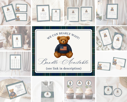 Preppy Bear Menu Template, We Can Bearly Wait Old Money Baby Shower, Beary First Tartan Plaid Birthday Party, Polo Club Party WP1079