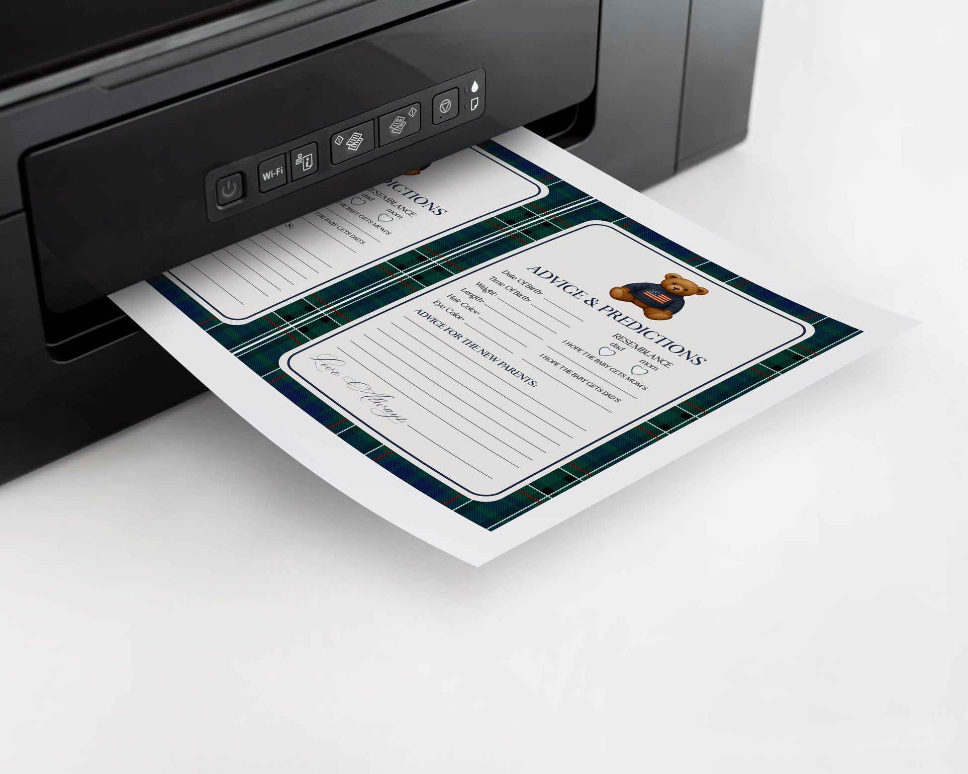 Preppy Bear Advice for Baby Cards Template, We Can Bearly Wait Old Money Baby Sprinkle, Tartan Plaid Polo Club Nesting Party WP1079