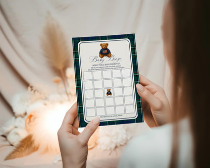 Preppy Bear Baby Shower Games Template, We Can Bearly Wait Old Money Baby Sprinkle, Tartan Plaid Polo Club Nesting Party WP1079