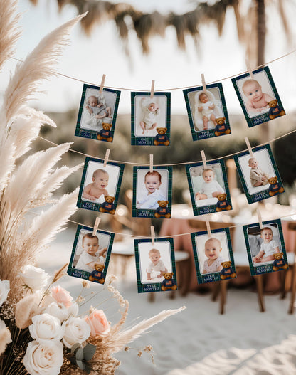 Preppy Bear 1st Birthday Milestone Banner Template, Beary First Birthday Decor, Old Money Birthday Party, Tartan Plaid Party Decor WP1079