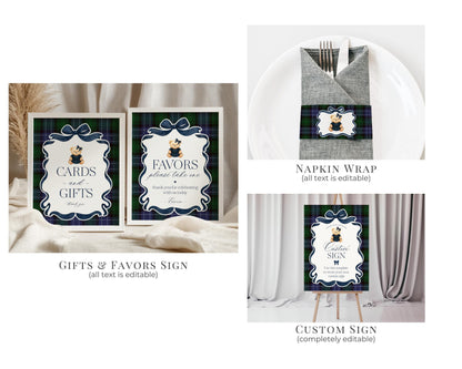 Preppy Bear Girl Baby Shower Bundle Printable Template, We Can Bearly Wait Old Money Baby Sprinkle, Tartan Plaid Coquette Bow Nesting WP1080