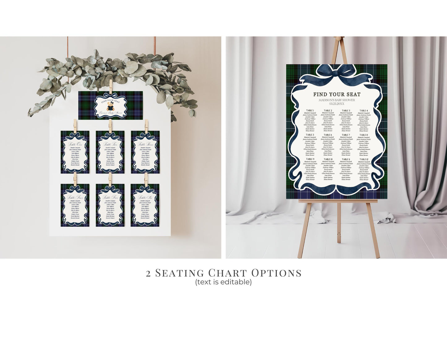 Preppy Bear Girl Baby Shower Bundle Printable Template, We Can Bearly Wait Old Money Baby Sprinkle, Tartan Plaid Coquette Bow Nesting WP1080