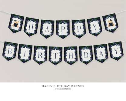 Preppy Bear Girl 1st Birthday Bundle Printable Template, Beary First Birthday Old Money Tartan Plaid Coquette Bow Birthday Party WP1080