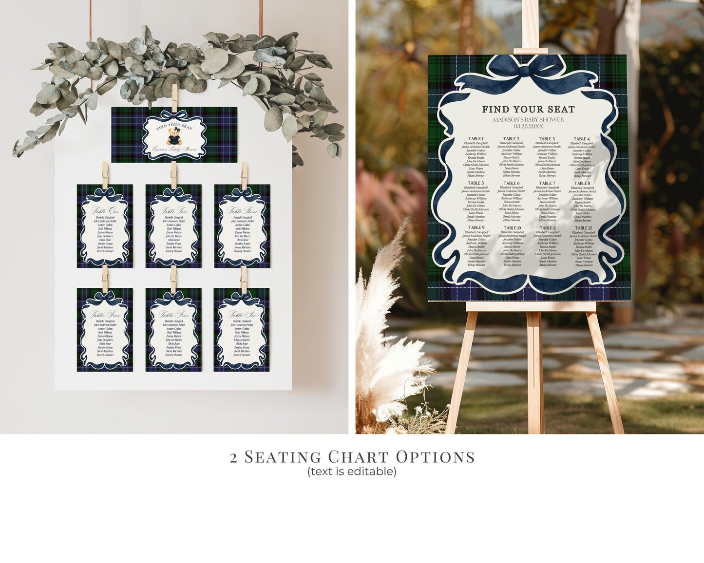 Preppy Bear Girl 1st Birthday Bundle Printable Template, Beary First Birthday Old Money Tartan Plaid Coquette Bow Birthday Party WP1080
