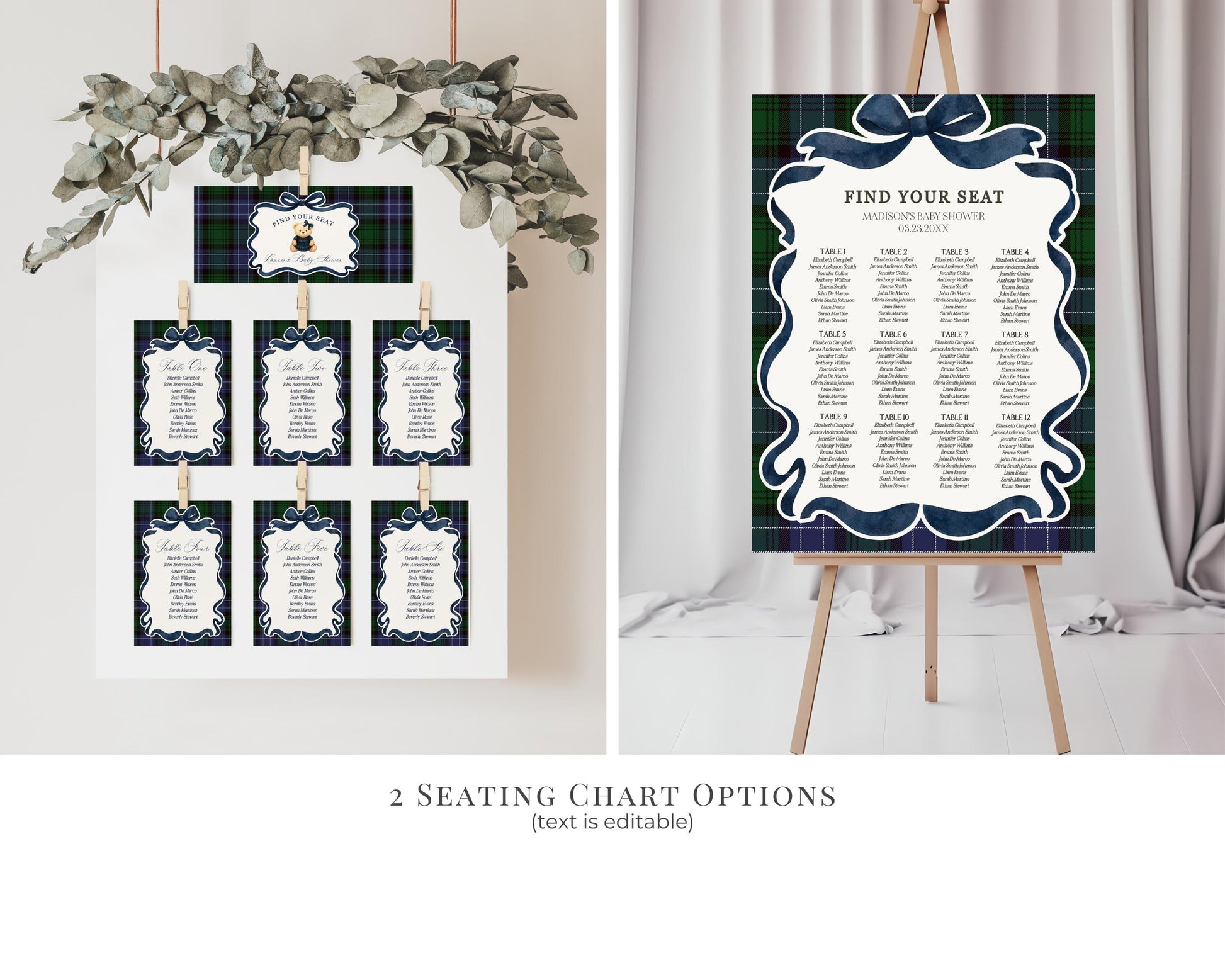 Preppy Bear Girl Birthday Bundle Printable Template, Old Money Teddy Bear Birthday Party, Tartan Plaid Coquette Bow Party WP1080