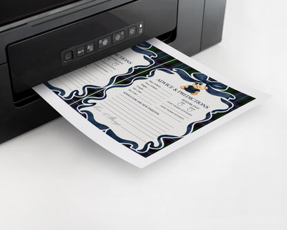 Preppy Girl Bear Advice for Baby Cards Template, We Can Bearly Wait Old Money Baby Sprinkle, Tartan Plaid Coquette Bow Nesting Party WP1080