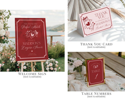 Perfect Match Bachelorette Party Bundle Printable Template, Match Made In Heaven Bridal Shower, Matchbox Theme Lingerie Shower WP1084