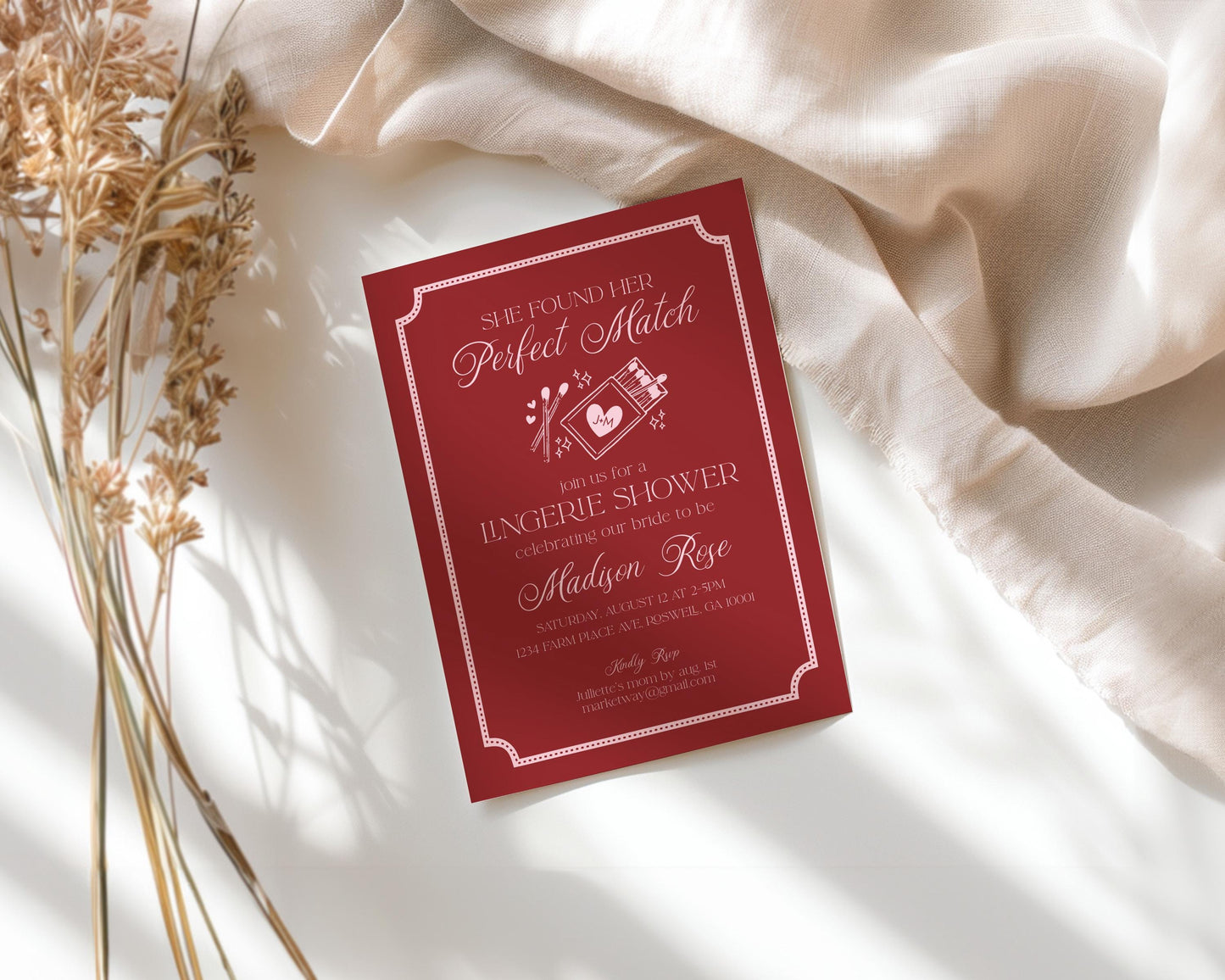 Perfect Match Lingerie Shower Invitation Printable Template, Match Made In Heaven Bridal Shower, Matchbox Theme Bachelorette Party WP1084