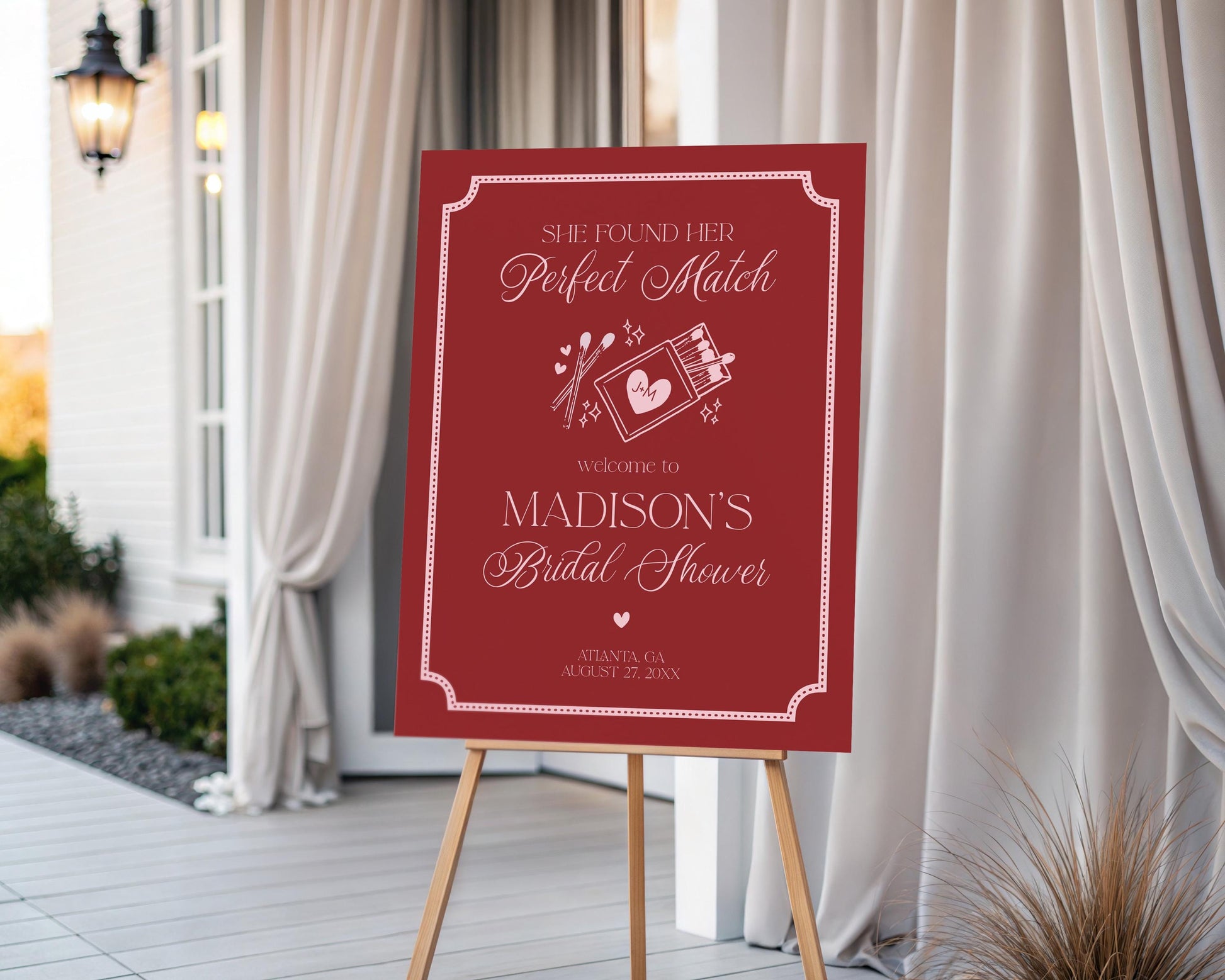 Perfect Match Bridal Shower Welcome Sign Printable Template, Match Made In Heaven Lingerie Shower, Matchbox Theme Bachelorette Party WP1084