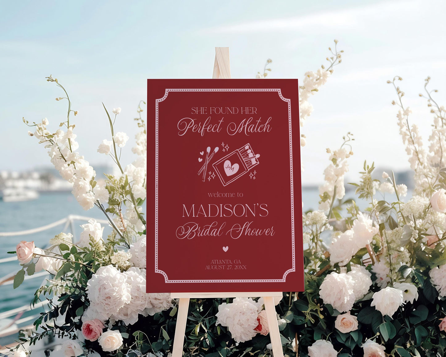 Perfect Match Bridal Shower Welcome Sign Printable Template, Match Made In Heaven Lingerie Shower, Matchbox Theme Bachelorette Party WP1084