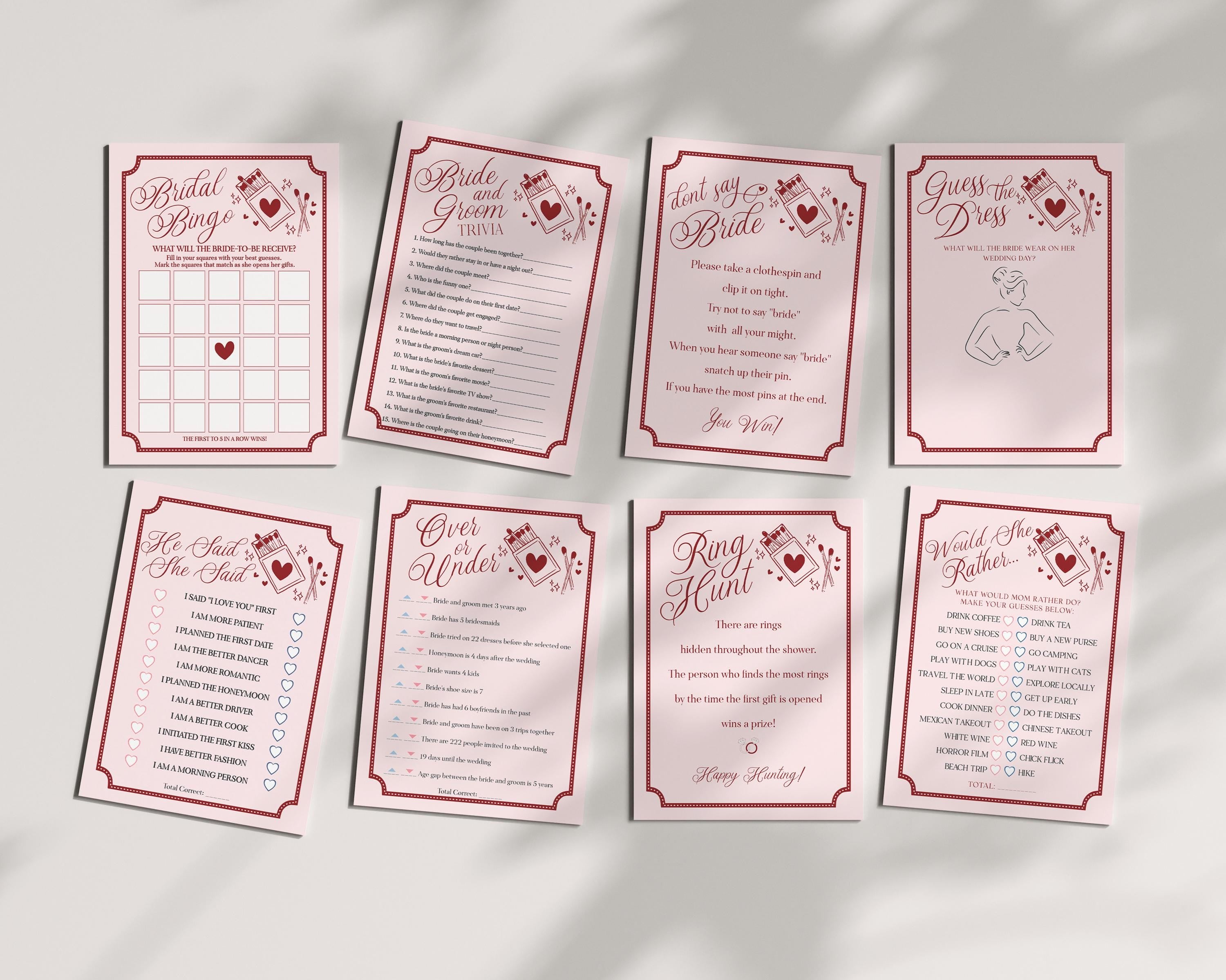 Perfect Match Bridal Shower Games Set Printable Template, Match Made In Heaven Lingerie Shower, Matchbox Theme Bachelorette Party WP1084