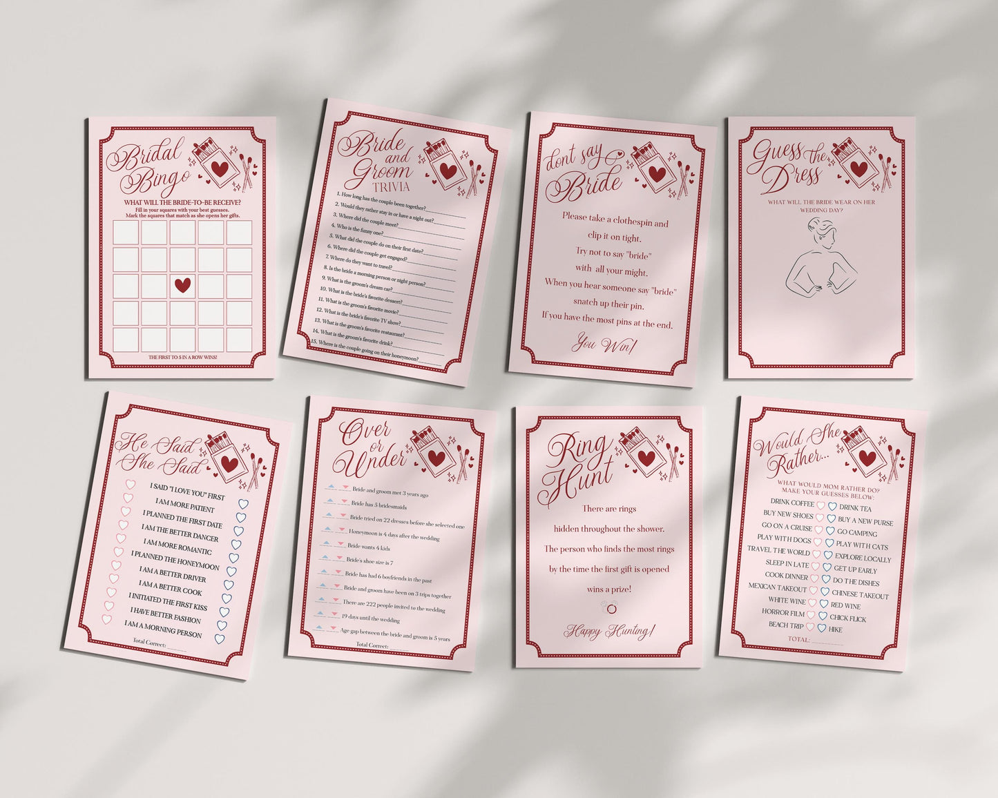 Perfect Match Bridal Shower Games Set Printable Template, Match Made In Heaven Lingerie Shower, Matchbox Theme Bachelorette Party WP1084