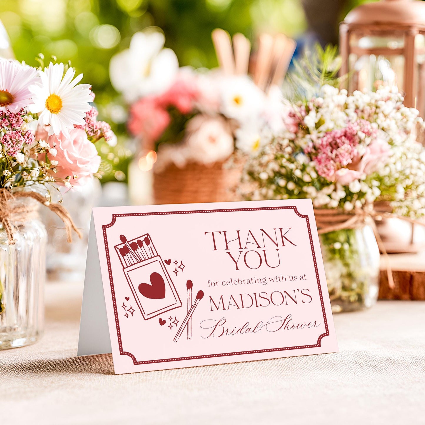 Perfect Match Thank You Card Template, Match Made In Heaven Bridal Shower, Matchbox Theme Lingerie Shower, Red & Pink Bachelorette WP1084