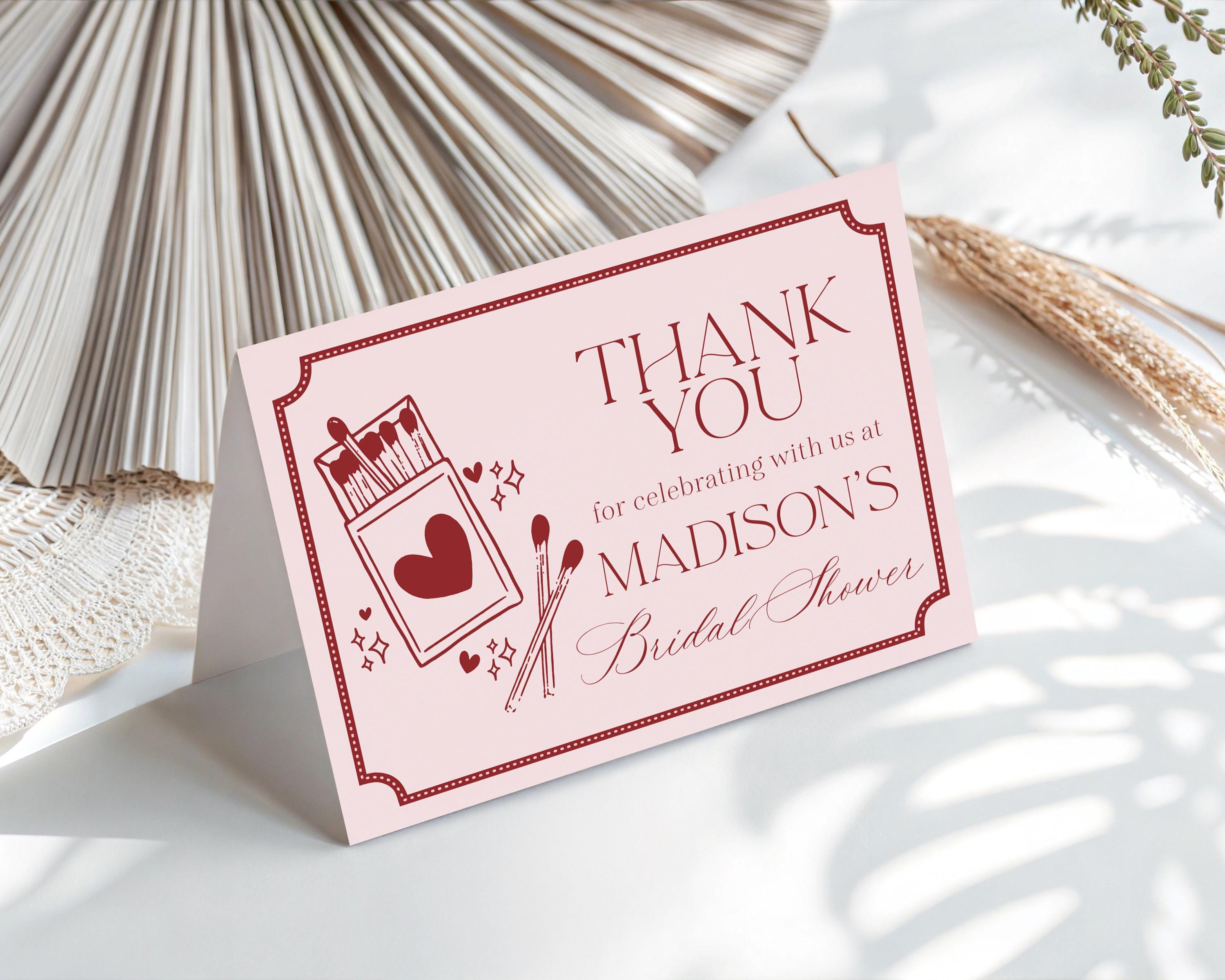 Perfect Match Thank You Card Template, Match Made In Heaven Bridal Shower, Matchbox Theme Lingerie Shower, Red & Pink Bachelorette WP1084