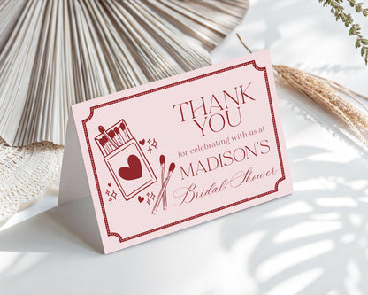 Perfect Match Thank You Card Template, Match Made In Heaven Bridal Shower, Matchbox Theme Lingerie Shower, Red & Pink Bachelorette WP1084