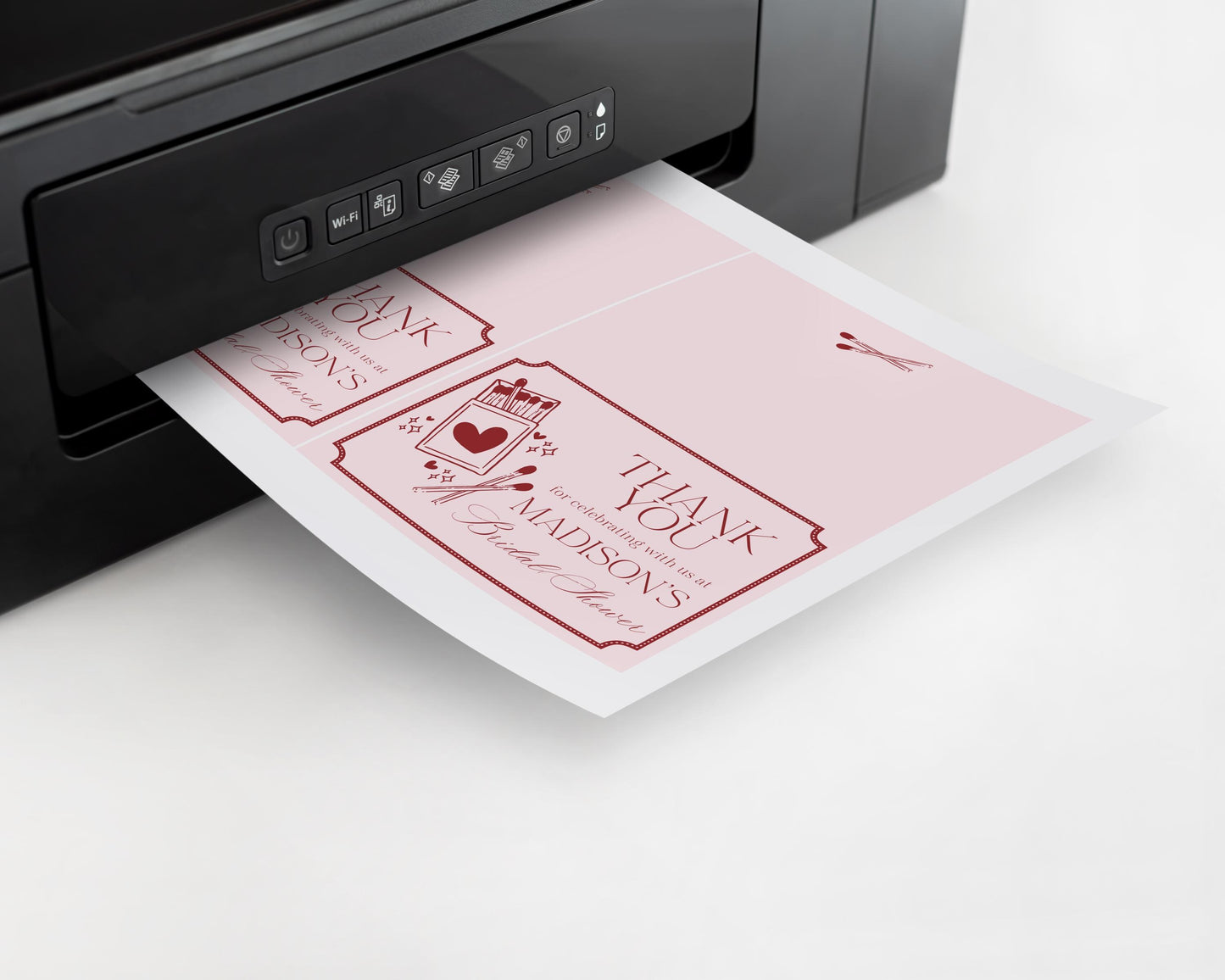 Perfect Match Thank You Card Template, Match Made In Heaven Bridal Shower, Matchbox Theme Lingerie Shower, Red & Pink Bachelorette WP1084