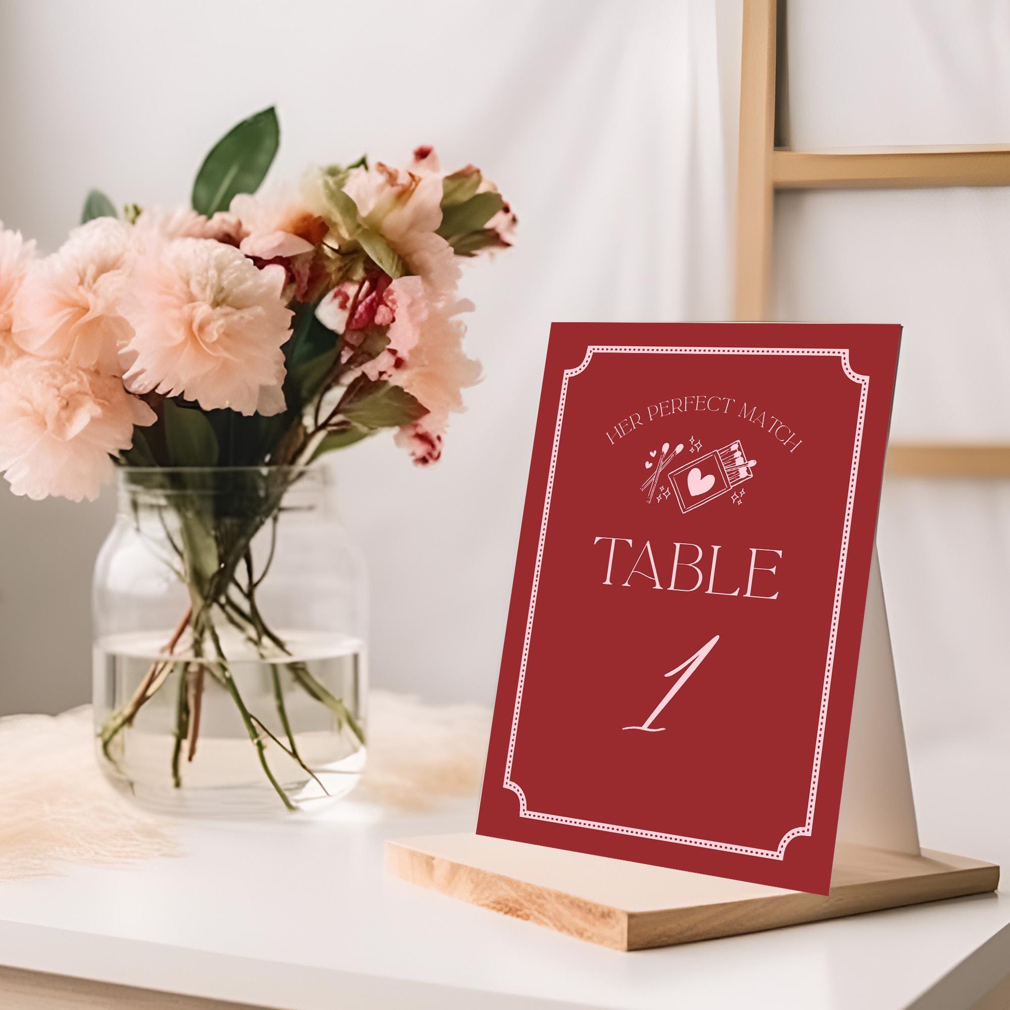 Perfect Match Table Number Cards Template, Match Made In Heaven Bridal Shower, Matchbox Theme Lingerie Party WP1084