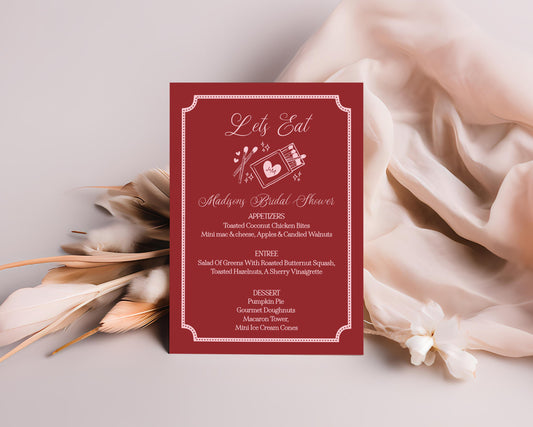 Perfect Match Menu Template, Match Made In Heaven Bridal Shower, Matchbox Theme Lingerie Shower WP1084