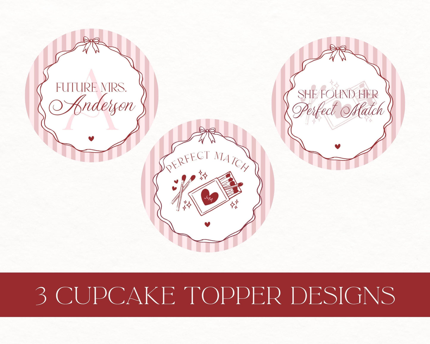Perfect Match Cupcake Toppers Printable, Match Made In Heaven Bridal Shower, Matchbox Theme Lingerie Shower, Red & Pink Bachelorette WP1084