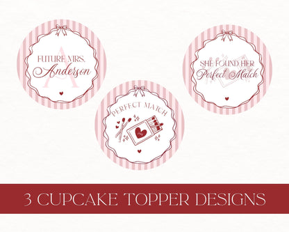 Perfect Match Cupcake Toppers Printable, Match Made In Heaven Bridal Shower, Matchbox Theme Lingerie Shower, Red & Pink Bachelorette WP1084