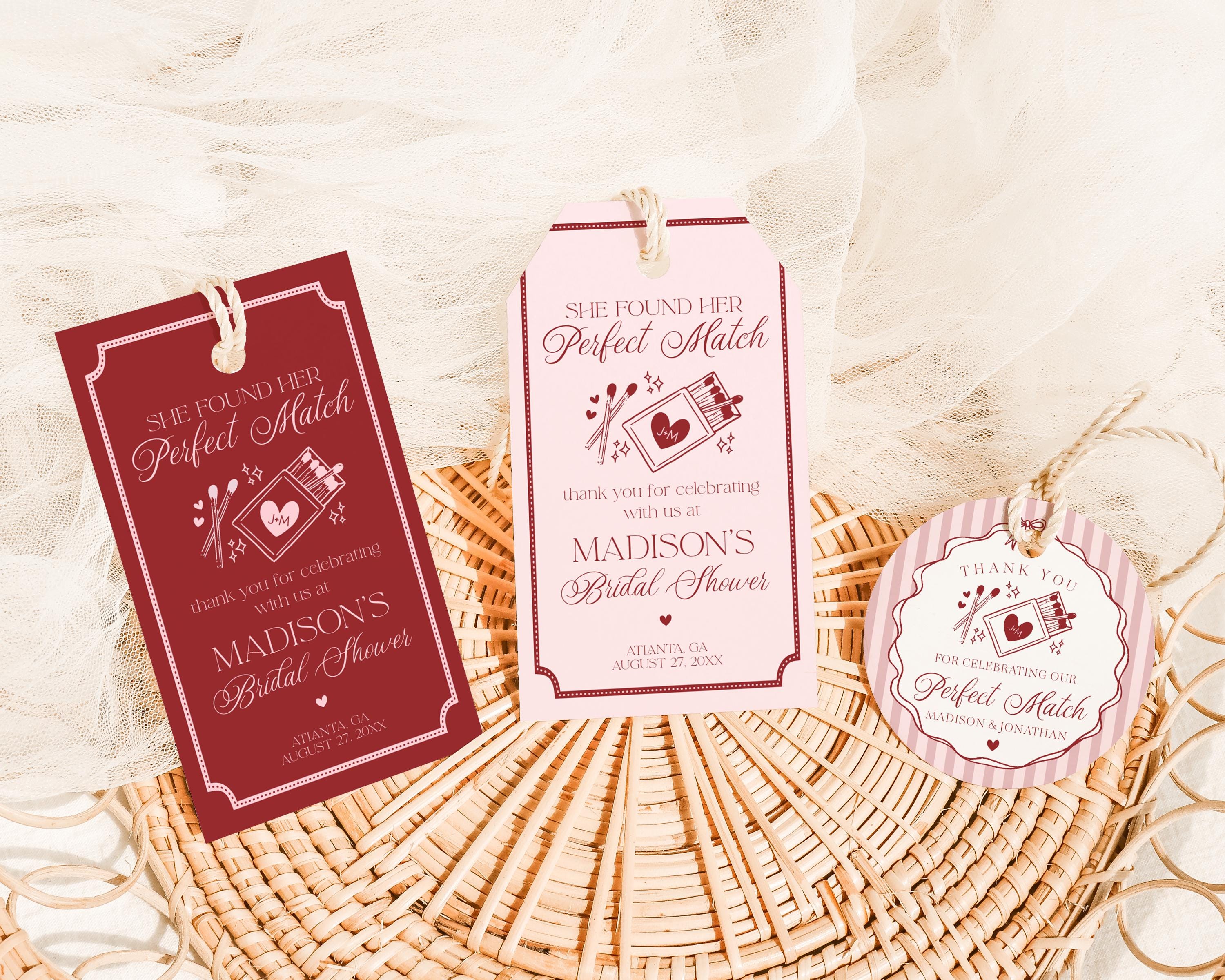 Perfect Match Bridal Shower Favor Tags Template, Match Made In Heaven Lingerie Shower, Matchbox Theme Bachelorette Party WP1084
