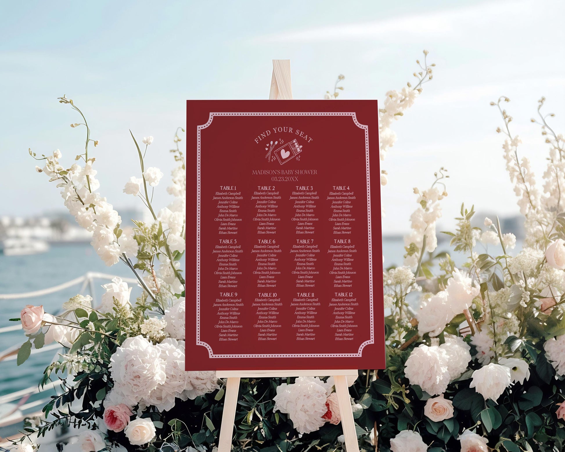 Perfect Match Seating Chart Cards Template, Match Made In Heaven Bridal Shower, Matchbox Theme Lingerie Shower WP1084