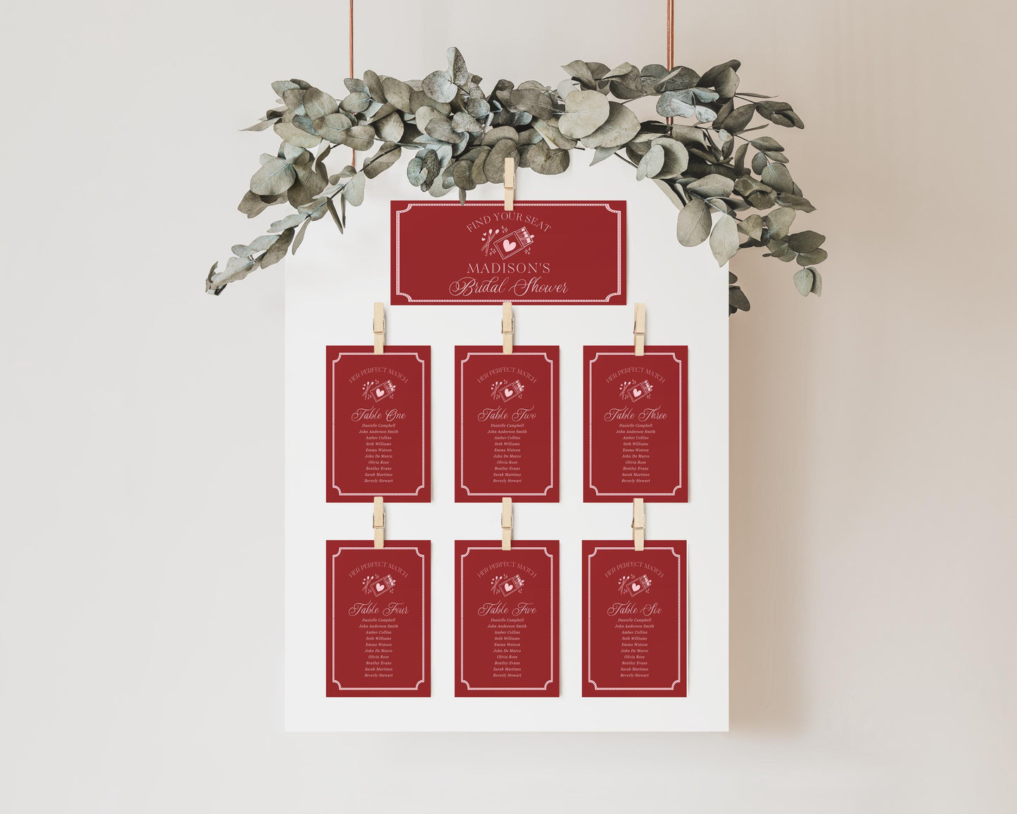 Perfect Match Seating Chart Poster Template, Match Made In Heaven Bridal Shower, Matchbox Theme Lingerie Shower WP1084