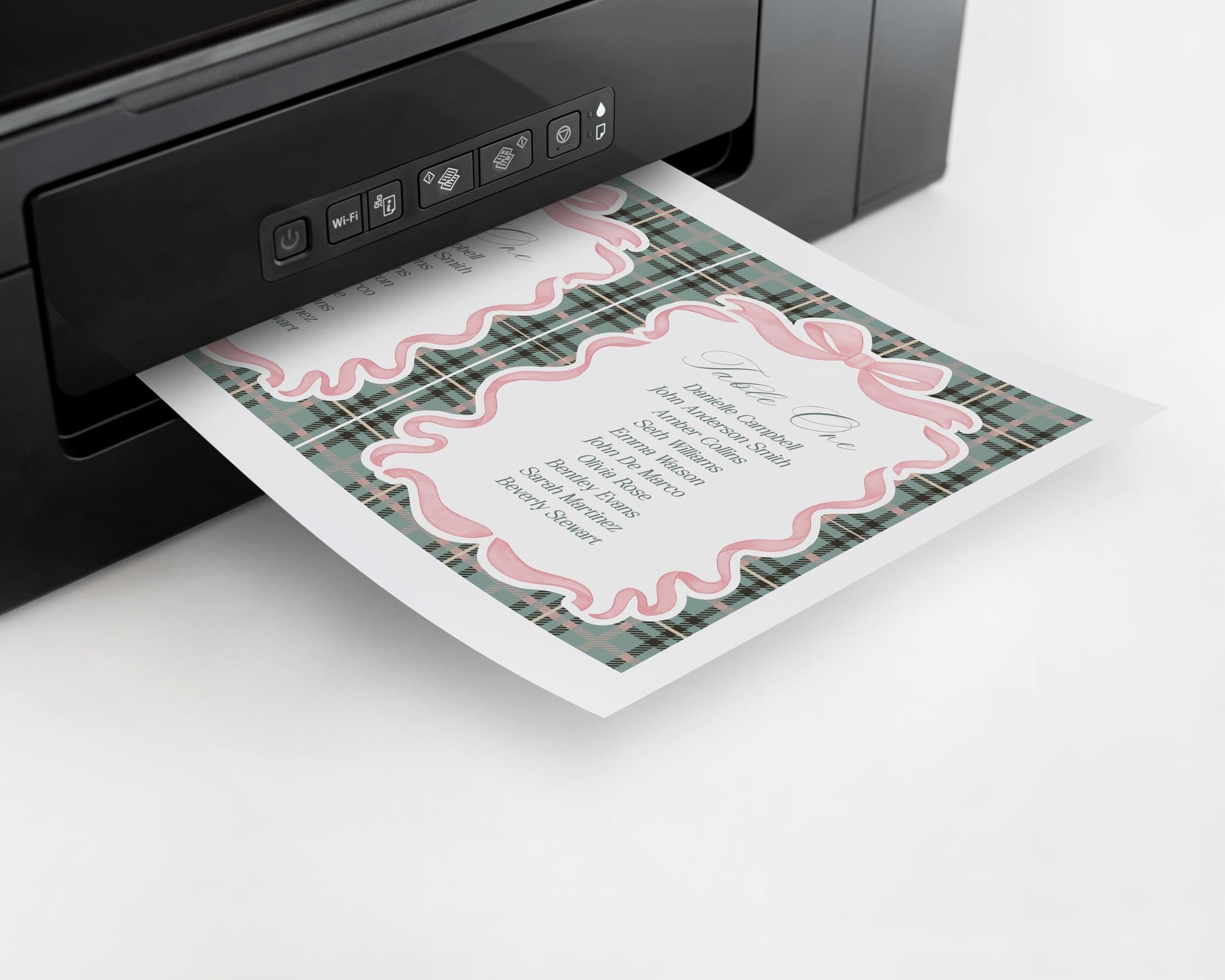 Pink Coquette Bear Seating Chart Cards Template, We Can Bearly Wait Old Money Baby Shower, Beary 1st Birthday Plaid Coquette Bow WP1081