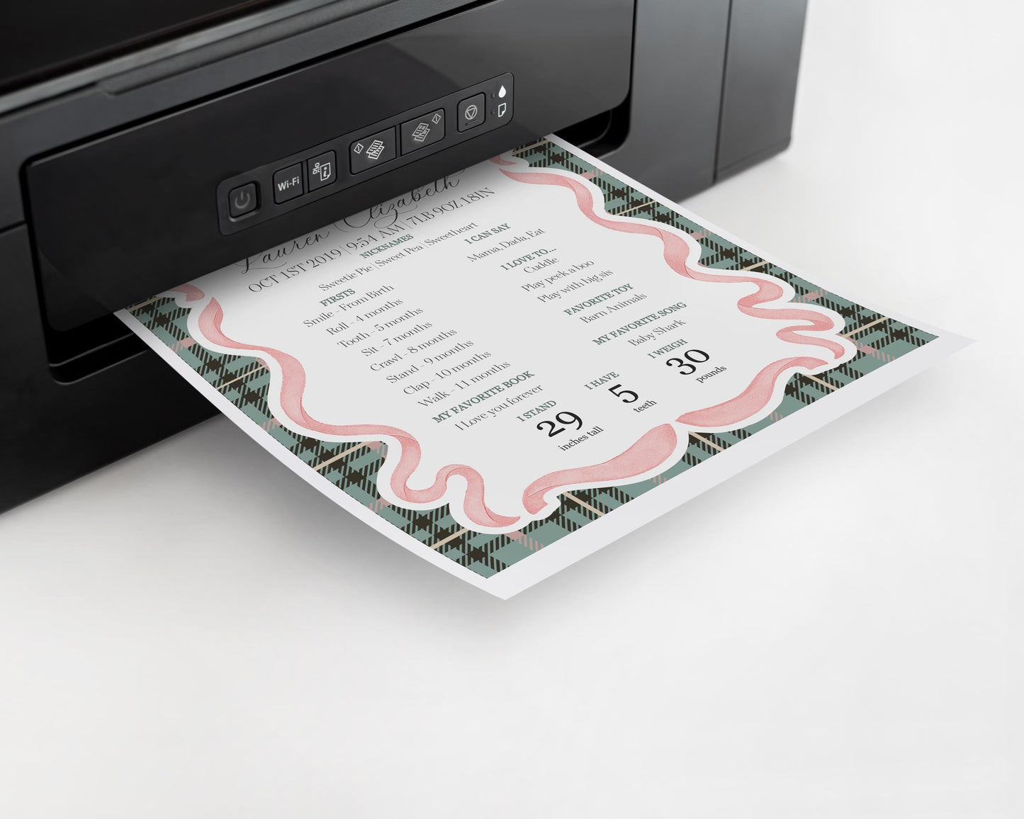 Pink Coquette Bear First Year Milestone Sign Printable Template, Beary 1st Birthday Decor, Old Money Birthday Tartan Plaid Bow Party WP1081