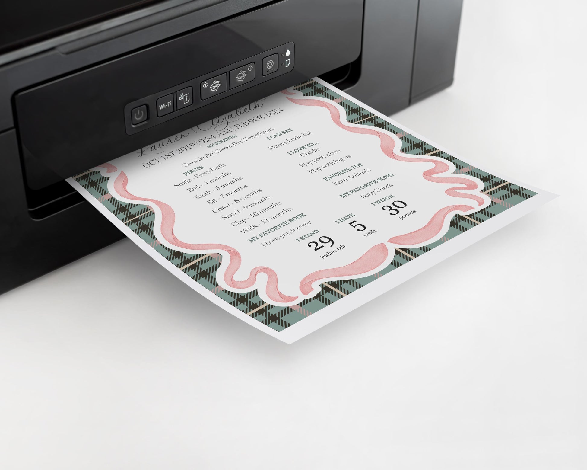 Pink Coquette Bear First Year Milestone Sign Printable Template, Beary 1st Birthday Decor, Old Money Birthday Tartan Plaid Bow Party WP1081