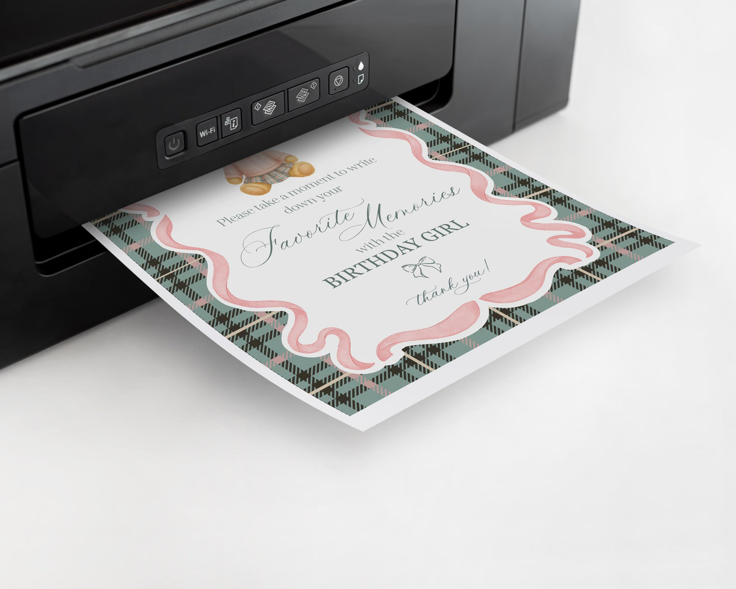 Pink Coquette Bear Favorite Memories Birthday Template, Old Money Teddy Bear Birthday Party, Tartan Plaid Bow Party Game WP1081