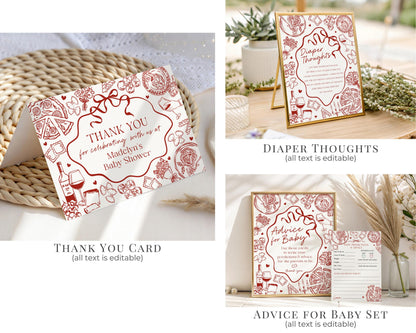 Red Pasta Baby Shower Printable Bundle, Special Delivery Ciao Baby Sprinkle, Italian Pasta and Pacifiers WP1085