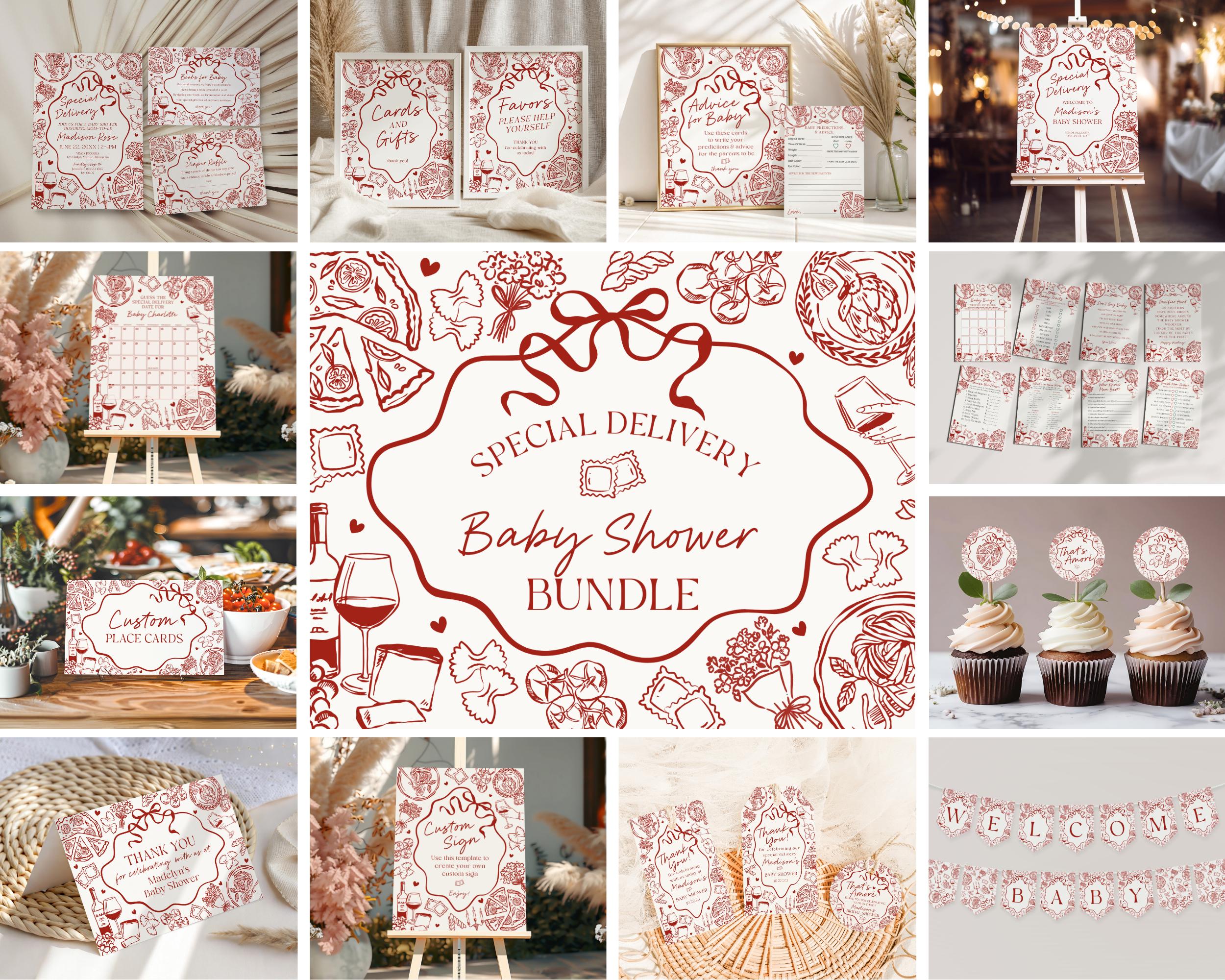 Red Pasta Baby Shower Printable Bundle, Special Delivery Ciao Baby Sprinkle, Italian Pasta and Pacifiers WP1085
