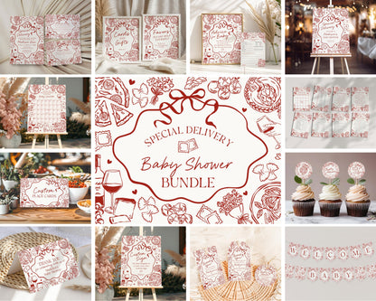Red Pasta Baby Shower Printable Bundle, Special Delivery Ciao Baby Sprinkle, Italian Pasta and Pacifiers WP1085