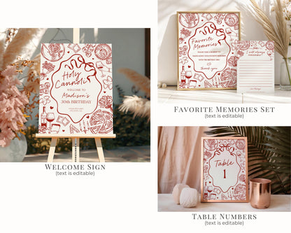 Red Pasta Birthday Bundle Printable Template, Holy Cannoli Birthday Party, Italian Theme Dinner Party Decor WP1085