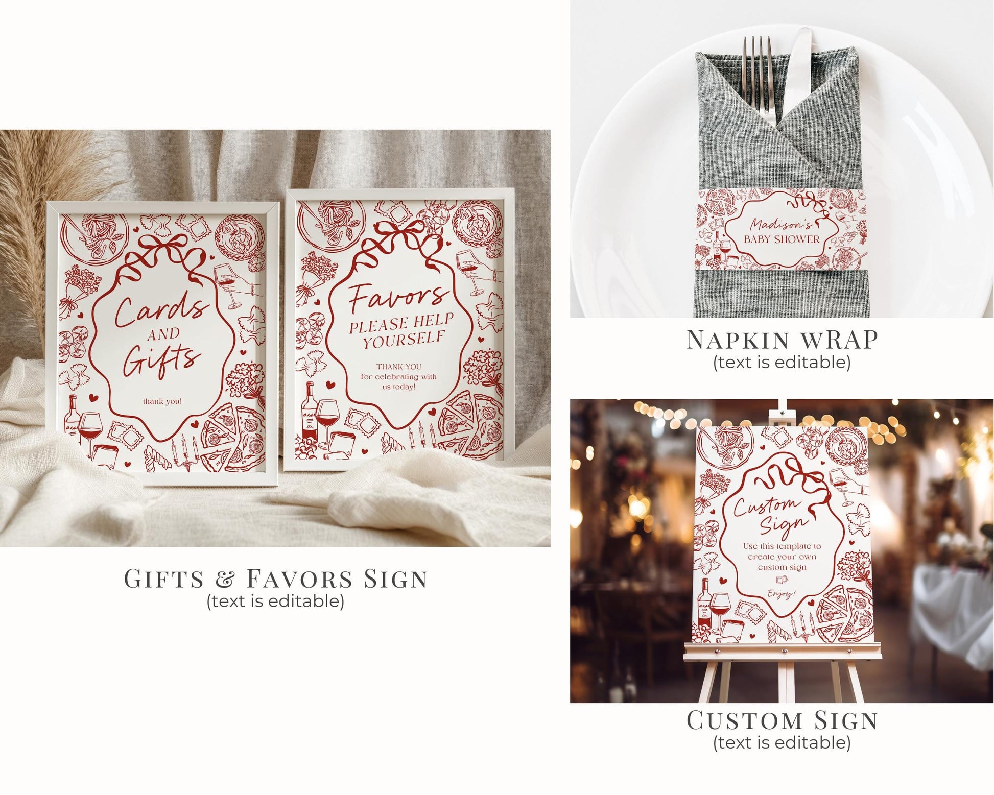 Red Pasta Birthday Bundle Printable Template, Holy Cannoli Birthday Party, Italian Theme Dinner Party Decor WP1085