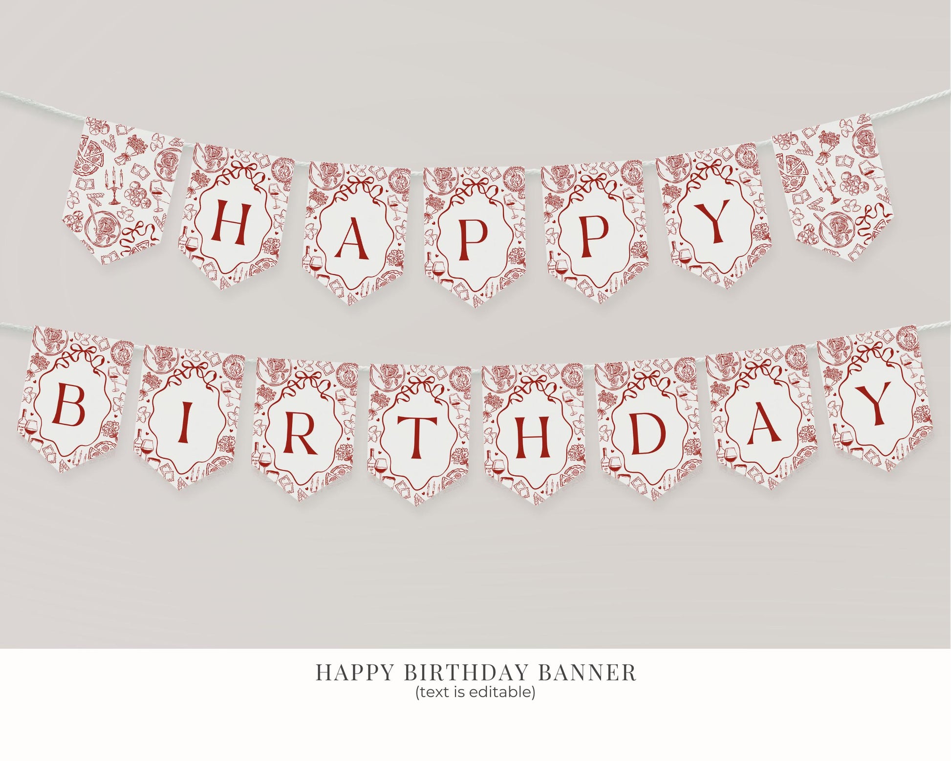 Red Pasta Birthday Bundle Printable Template, Holy Cannoli Birthday Party, Italian Theme Dinner Party Decor WP1085