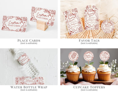 Red Pasta Bridal Shower Printable Template Bundle, That’s Amore Bridal Brunch with the Bride, Love and Pizza Italian Engagement Party WP1085