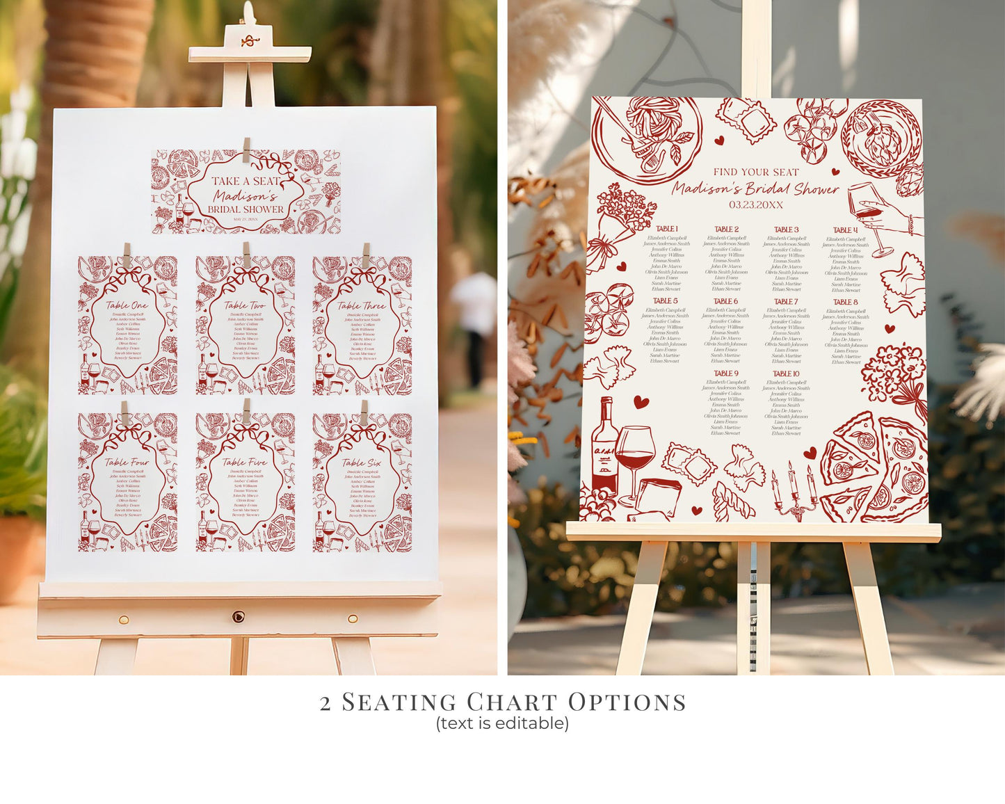 Red Pasta Bridal Shower Printable Template Bundle, That’s Amore Bridal Brunch with the Bride, Love and Pizza Italian Engagement Party WP1085