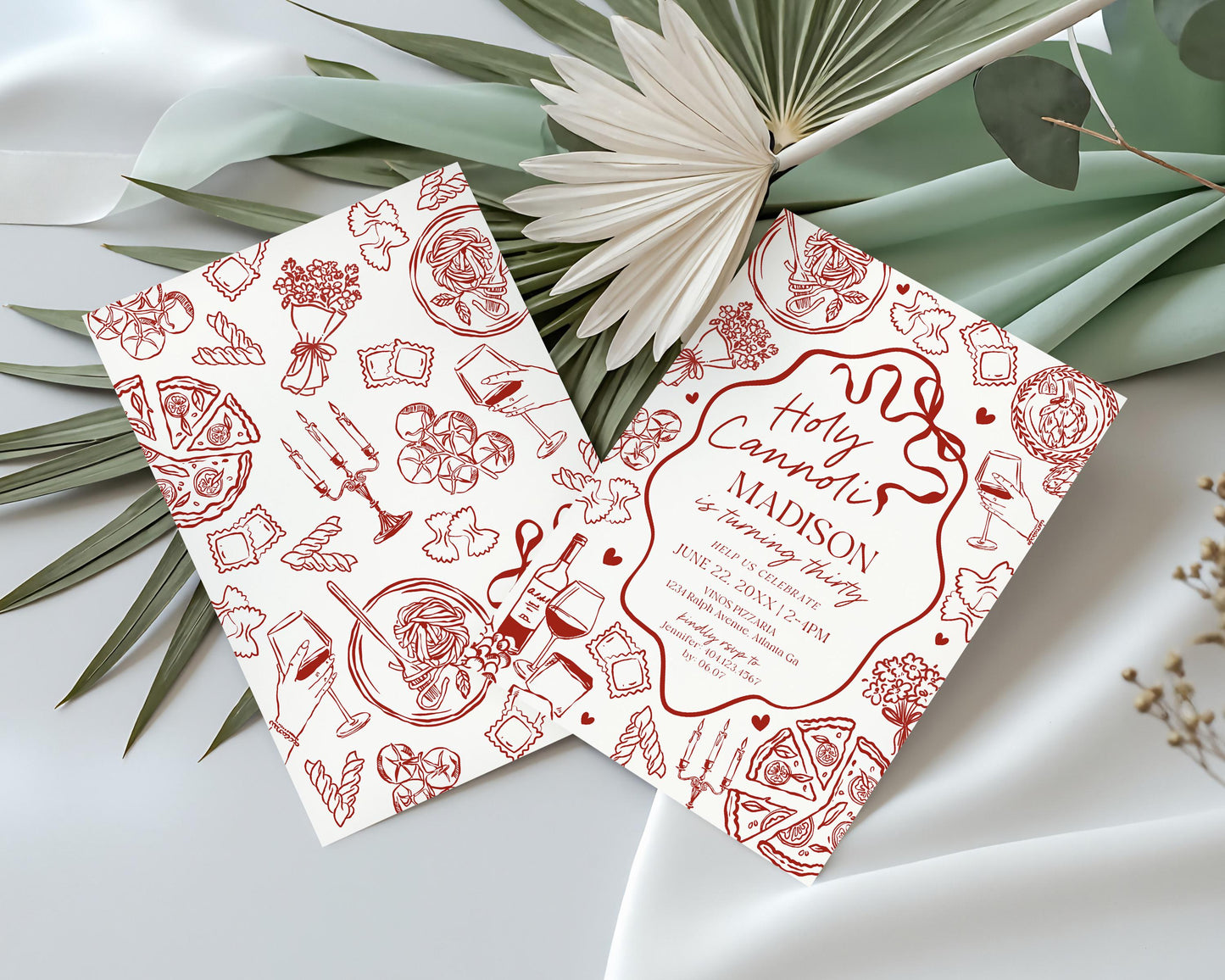Red Pasta Birthday Invitation Printable Template, Holy Cannoli Birthday Party, Italian Theme Dinner Party Decor WP1085