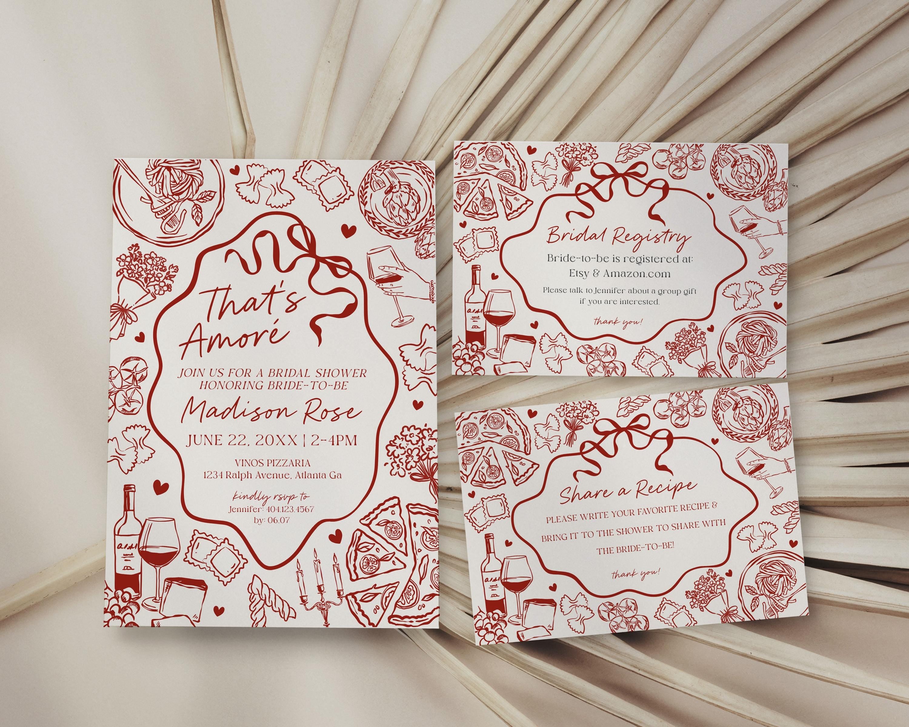 Red Pasta Bridal Shower Invitation Printable Template, That’s Amore Bridal Brunch, Love and Pizza Italian Brunch with the Bride WP1085