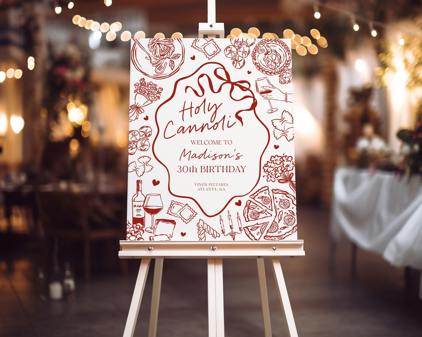 Red Pasta Birthday Welcome Sign Printable Template, Holy Cannoli Birthday Party, Italian Theme Dinner Party Decor WP1085