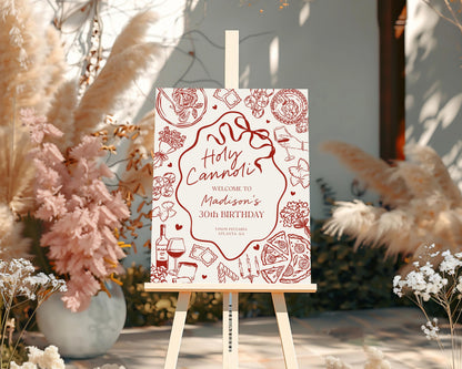 Red Pasta Birthday Welcome Sign Printable Template, Holy Cannoli Birthday Party, Italian Theme Dinner Party Decor WP1085