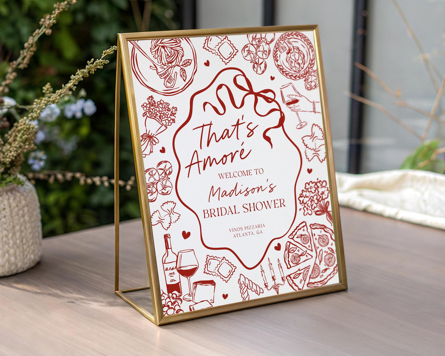 Red Pasta Bridal Shower Welcome Sign Printable Template, That’s Amore Bridal Brunch, Love and Pizza Italian Brunch with the Bride WP1085