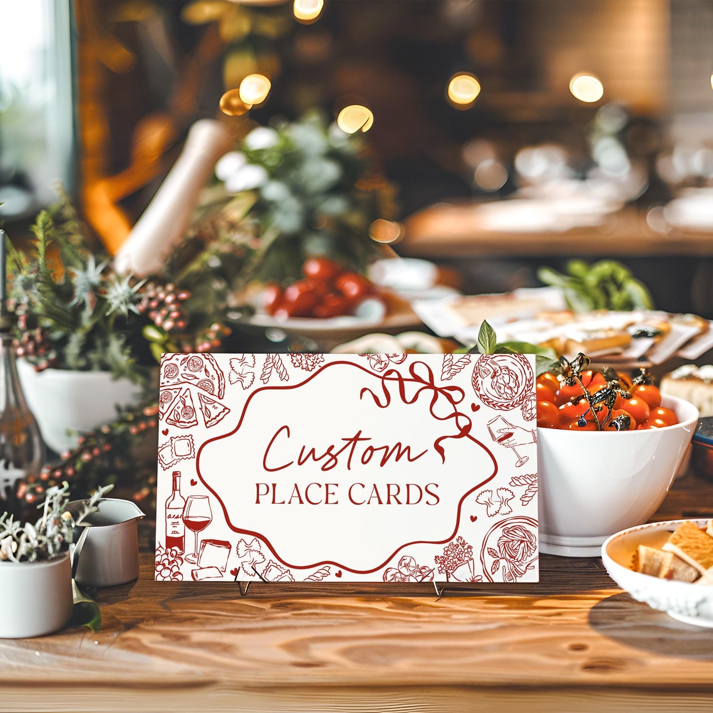 Red Pasta Place Cards Printable Template, Special Delivery Baby Shower, That’s Amore Bridal Shower, Italian Theme Birthday Party WP1085