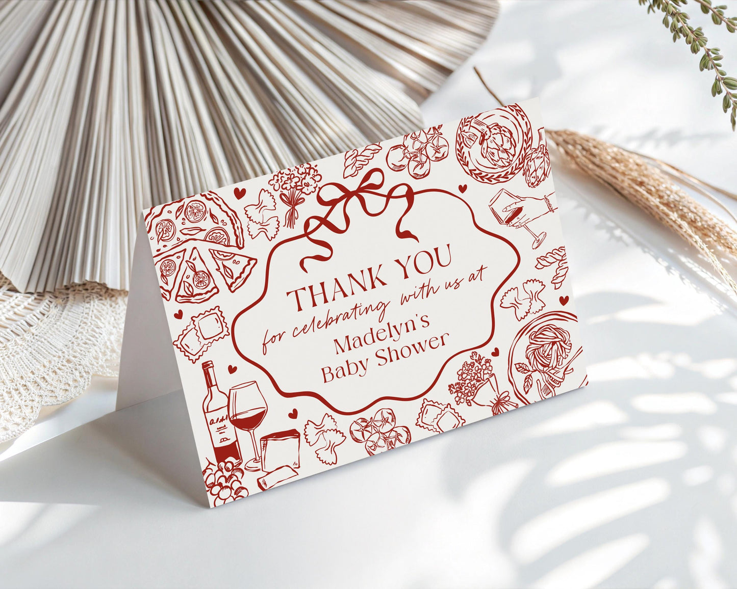 Red Pasta Thank You Card Printable Template, Special Delivery Baby Shower, That’s Amore Bridal Shower, Italian Theme Birthday Party WP1085
