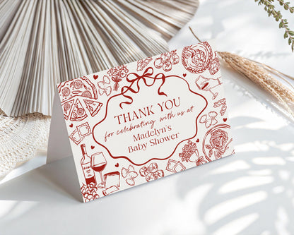 Red Pasta Thank You Card Printable Template, Special Delivery Baby Shower, That’s Amore Bridal Shower, Italian Theme Birthday Party WP1085